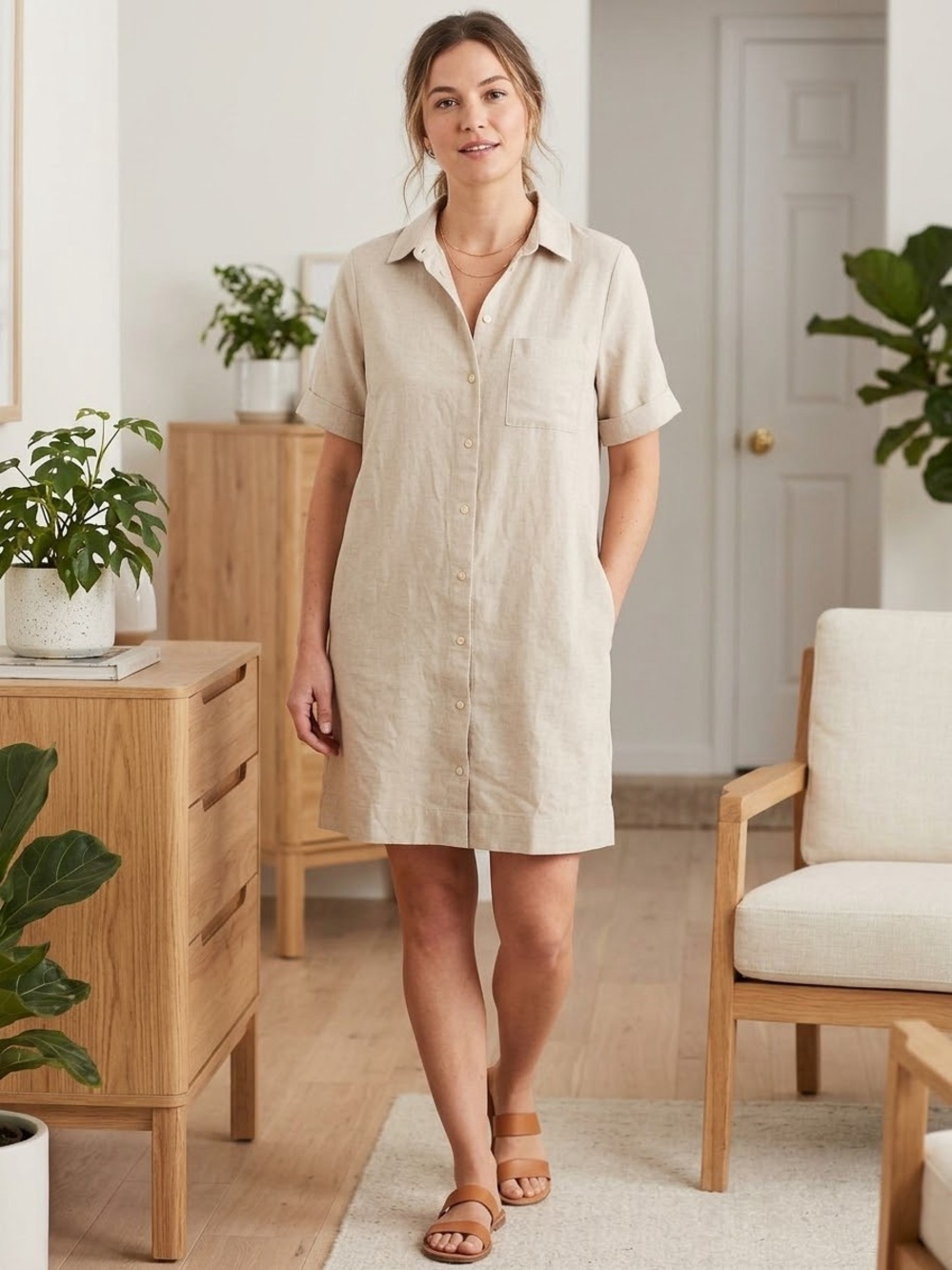 Old Navy Beige Button-Front Shirt Dress